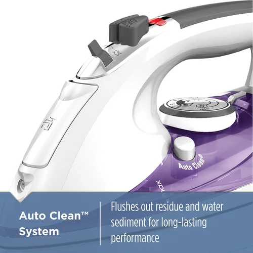Vista 6 de BLACK+DECKER IR1350S Plancha a vapor profesional con suela de acero inoxidable y cable extra largo, púrpura