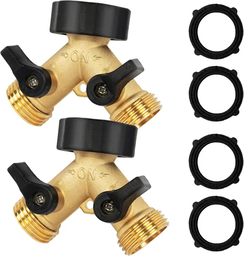 Vista 8 de Hourleey Divisor de manguera de jardín resistente de 4 vías de latón, divisor de manguera de agua para conector de manguera de 3/4 pulgadas