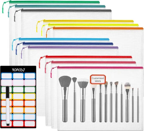 YOPCDJ 12 bolsas de malla con cremallera, bolsa de rompecabezas A5 (12 colores, 12 paquetes) para organizar, bolsa de almacenamiento imprescindible