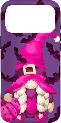 Vista 22 de Halloween Pink Pumpkin and Bat Decor with Cute Witch Gnome Case for iPhone 17