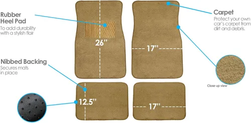 Vista 5 de FH Group Alfombrillas de coche – Ajuste universal combo de funda de asiento de coche pequeño, alfombrillas de piso beige protector de alfombra