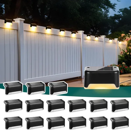 Vista 12 de SOLPEX - Juego de 16 luces solares para cercas al aire libre, luces impermeables LED para escalones solares para escaleras al aire libre, terraza