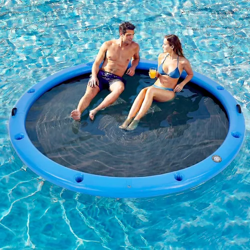 Vista 25 de 6-12FT Round Inflatable Floating Dock, Sunchill Float Ring, Water Hammock Tanning Pool Floats with Woven Fabric, Manual Pump for Quick