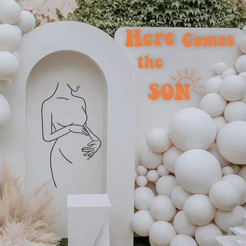 Vista 5 de Letrero de calcomanía para fiesta de baby shower con texto en inglés «Here Comes The Son» (Here Comes The Son)