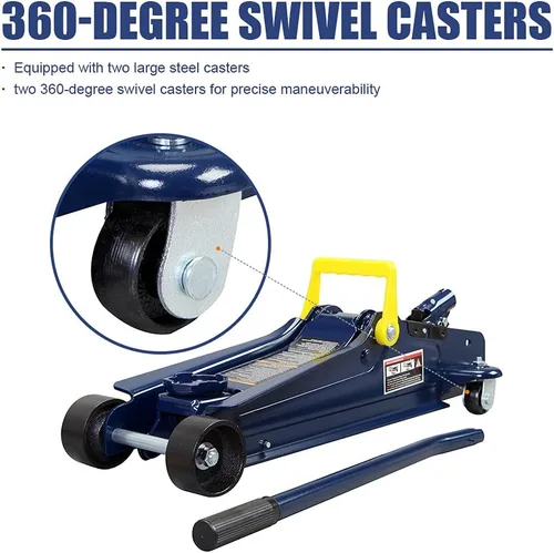 Vista 3 de Gato hidráulico azul de piso de servicio hidráulico de bajo perfil de 2,5 toneladas (5,000 lb) con bomba de elevación rápida de un solo pistón