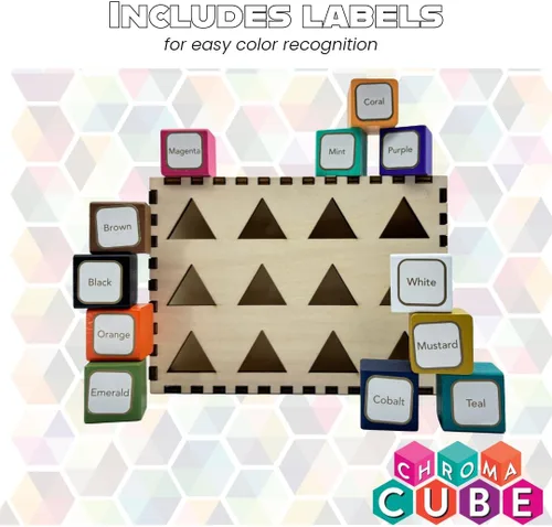 Vista 6 de Project Genius: Chroma Cube, un rompecabezas de lógica colorido, 12 bloques de madera coloridos, 25 tarjetas de Brainteaser, rompecabezas, gran