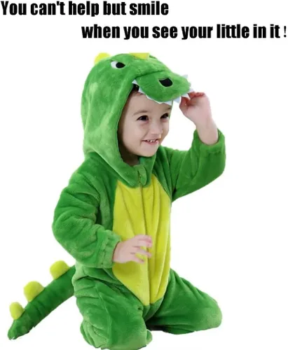Vista 2 de QIAONIUNIU Disfraz de dinosaurio verde para bebé para Halloween, mameluco para niños pequeños, rómper para cosplay, de 24 a 30 meses