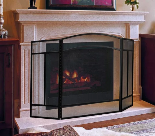 Vista 9 de Fire Beauty Pantalla de chimenea 3 paneles de hierro forjado 48 pulgadas de largo x 29 pulgadas de alto, cubierta de protección contra chispas Negro