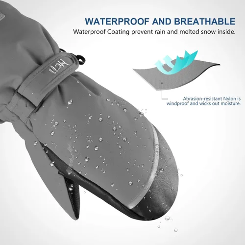 Vista 2 de MCTi - Manoplas de invierno impermeables con forro de sherpa y puño largo con cuerda