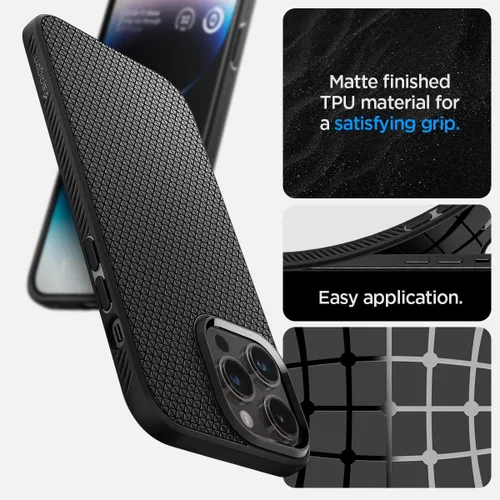 Vista 4 de Spigen Liquid Air - Funda diseñada para iPhone 14 Pro (2022) [protección de grado militar], color negro mate