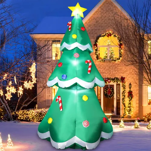 Vista 11 de Thanger - Papá Noel inflable navideño de 7 pies con bolsa de regalo verde, luces LED integradas, decoración navideña para interior y exterior
