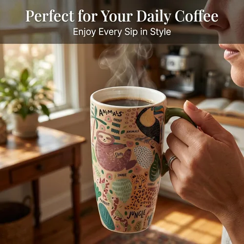 Vista 6 de DUSVALLY Taza de café con asa, tapa deslizante resistente a salpicaduras, perfecta para café y té, apta para microondas y lavavajillas, taza de té