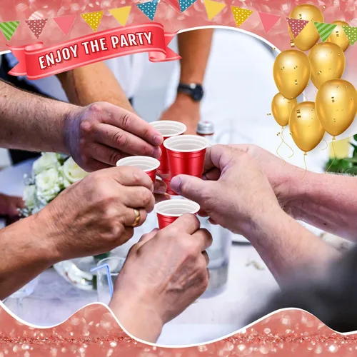 Vista 3 de Roshtia Paquete de 100 vasos de plástico de 2 onzas, mini vasos de chupito desechables de 2 onzas pequeñas de plástico para bodas, fiestas