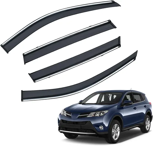 4 viseras de ventana ahumadas compatibles con Toyota RAV4 RAV-4 2006-2012 tinte con moldura cromada, cinta de montaje exterior de cloruro de