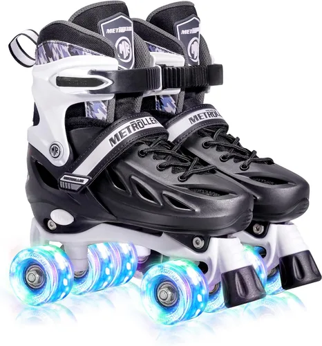 METROLLER Patines de ruedas para niñas de 5 a 8 a 12 años y niños y adolescentes, 4 tamaños ajustables para niños pequeños con ruedas iluminadas,