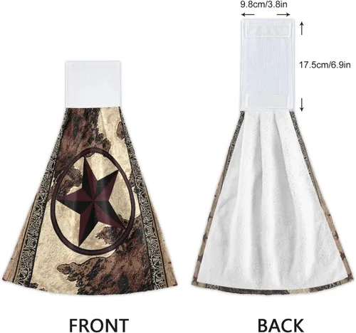 Vista 4 de Western Texas Star - Juego de 2 toallas de estilo vintage con diseño de estrellas en madera, rústicas, suaves, absorbentes, para cocina, barra