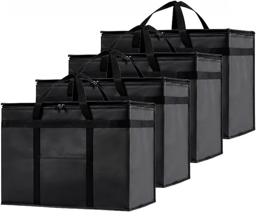 Vista 26 de NZ home Bolsa térmica XXL aislada y calentador de alimentos para entrega y compras de comestibles con parte superior con cremallera, color negro