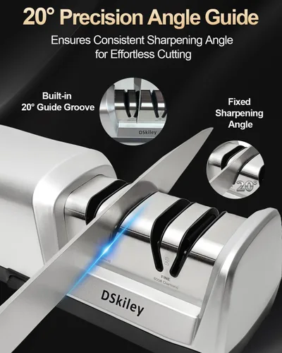 Vista 3 de Afilador de cuchillos eléctrico para cocina – Sistema profesional de 2 etapas 100% diamante con ángulo de precisión de 20°, afilado rápido