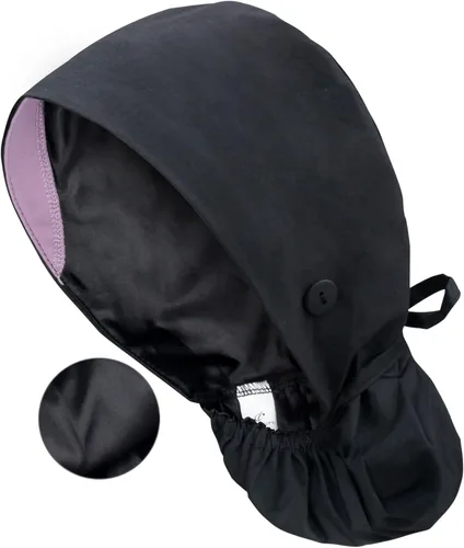 Vista 13 de Gorra médica con forro de satén con bolsillo para cola de caballo, gorro de enfermera médica de algodón con banda elástica para el sudor