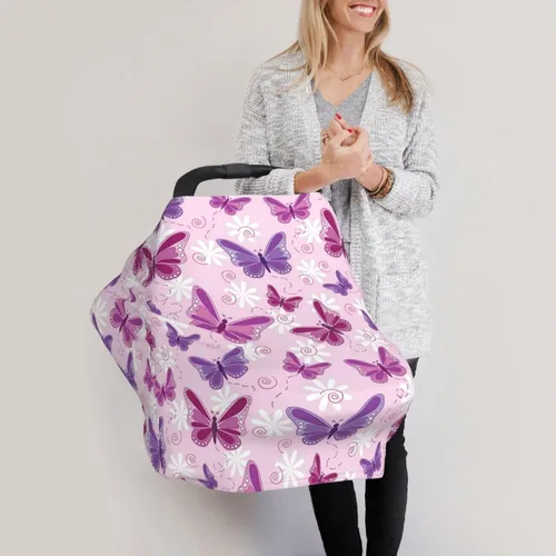 Vista 6 de Lindas fundas de asiento de coche con diseño de mariposa para bebé, multiusos para asiento de automóvil, cubierta de transporte transpirable