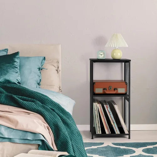 Vista 4 de ETELI Record Player Stand, Black Vinyl Record Stand with Storage Hold Up to 170 Albums 3 Tier Record Player Table Small Turntable Stand for Living