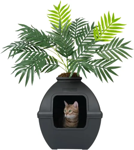 Good Pet Stuff Caja de Arena Oculta para Gatos con Planta Artificial, Maceta Decorativa Cuadrada de Patio, Control de Olores con Filtro de Carbón,