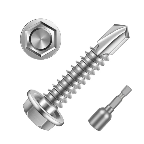 Vista 14 de MewuDecor Tornillos de chapa autoperforantes con punta de taladro, acero inoxidable 410, 20 unidades #14 x 4 (3/4 a 4 pulgadas)