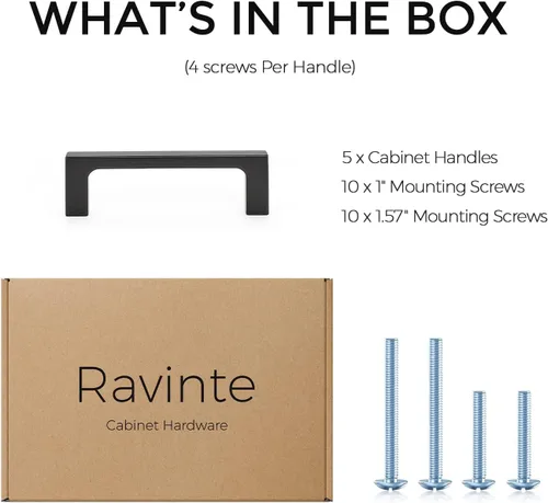 Vista 6 de Ravinte Paquete de 5 manijas de cajón con centros de agujero de 3 pulgadas, manijas de gabinete negro mate, manijas de cajón sólido, accesorios