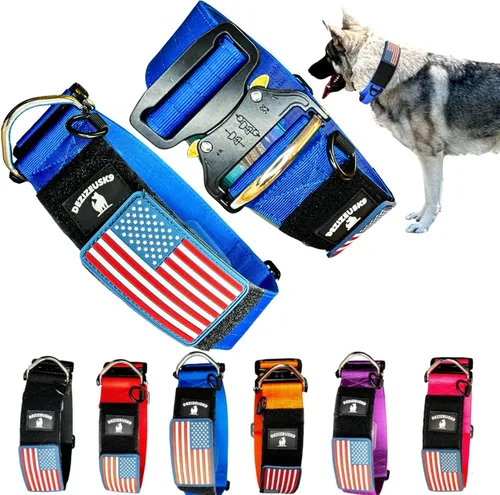 Vista 9 de Collar táctico para perro de 2 pulgadas de ancho, grueso, estilo militar resistente con hebilla de metal, ajustable para razas medianas y grandes