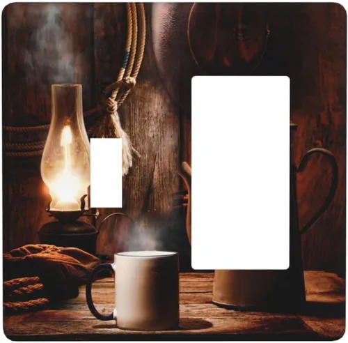 Vista 92 de Cubiertas de pared de lodge rústico retro con diseño de osos, ciervos y animales salvajes. Placas de pared dúplex simples para interruptor de luz.