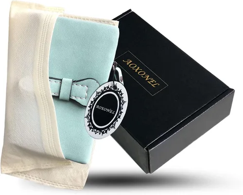 Vista 7 de AOXONEL Women's Small Bifold Leather wallet Rfid blocking Ladies Wristlet with Card holder id window Coin Purse