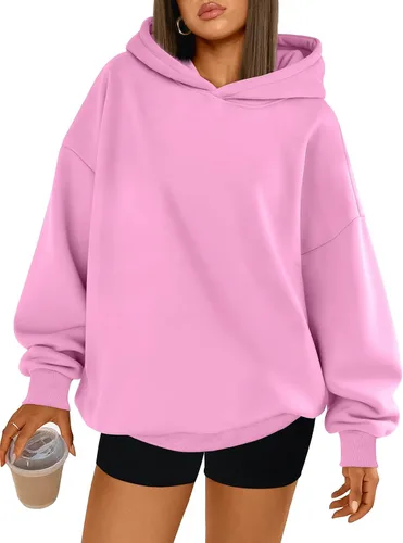 Trendy Queen Sudaderas con capucha de gran tamaño para mujer, cómodas sudaderas de otoño a la moda 2025, trajes casuales de forro polar con bolsillos
