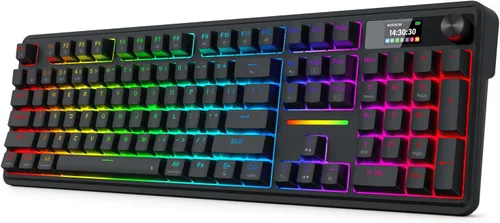 Vista 21 de Redragon K745 PRO Teclado de Juegos Inalámbrico con Sello RGB, Teclado Mecánico de 108 Teclas con 4 Teclas Extra, Enchufe LED Orientado al Sur