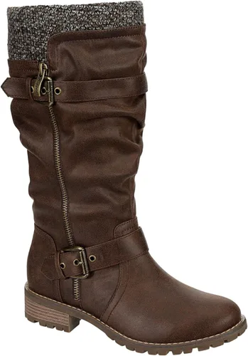 XAPPEAL Chelsey - Botas de equitación altas hasta la rodilla para mujer con hebilla
