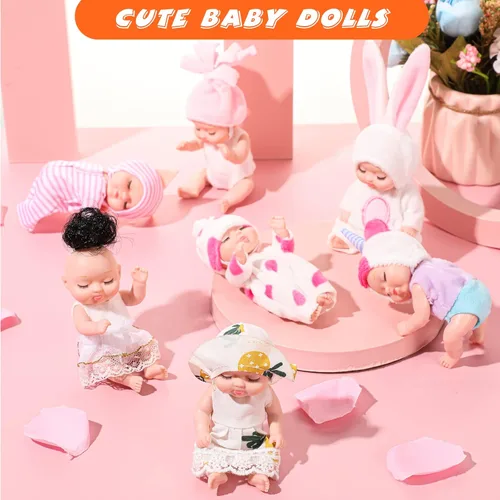 Vista 6 de Retrowavy 16 Piezas Muñecas de Bebé Reborn Mini de 4 Pulgadas Realistas y Parecidas a la Vida Real Muñeca de Bebé Pequeña con Ropa de Animales