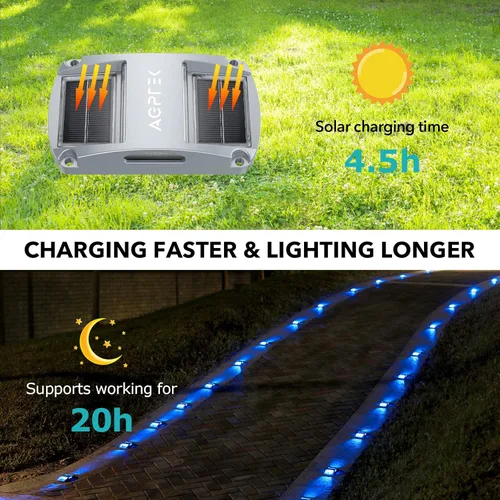 Vista 3 de AGPTEK Luces Solares para Entrada de Vehículos 1 Paquete, Luces Marcadoras Solares LED Impermeables para Cubierta al Aire Libre, Muelle, Marina