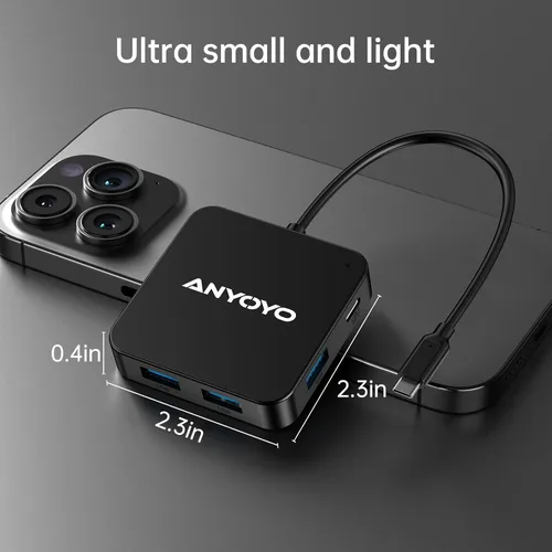 Vista 6 de ANYOYO Hub USB 3.0 de 6 puertos (versión no HDMI), 3 x USB-A, 2 x USB-C, 1 USB-C DC 5 V, adaptador multipuerto compatible con portátil/PC