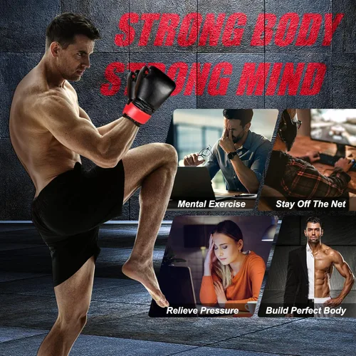 Vista 9 de GYMAX Juego de saco de boxeo, bolsa de boxeo precargada de 56 libras para adultos con guantes de boxeo de 12 onzas y dos envolturas de mano de 95