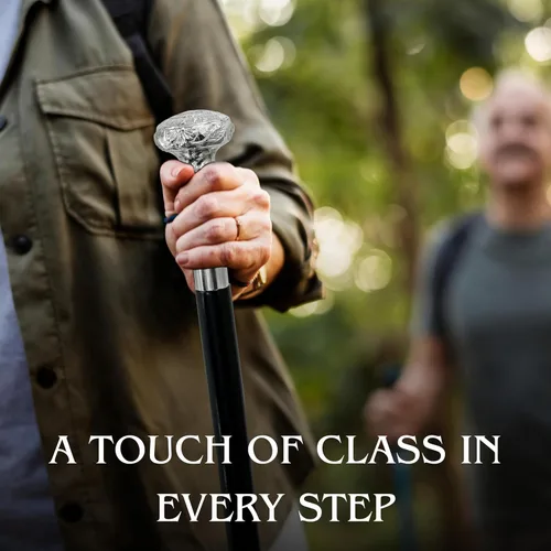 Vista 5 de Bastón de madera antigua vintage, tamaño 36 pulgadas con perilla de mango de latón plateado, elegante regalo y coleccionable para bastón de 36