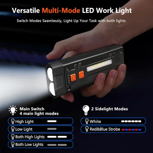 Vista 4 de Linterna plana recargable, 600 lúmenes, mini linternas brillantes con clip y base magnética, IP66 EDC linterna portátil de bolsillo para el hogar