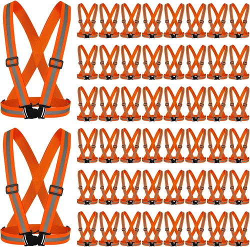 Vista 17 de Hercicy 20 chalecos reflectantes de alta visibilidad, correas ajustables para equipo de correr, reflector ligero para construcción (negro)