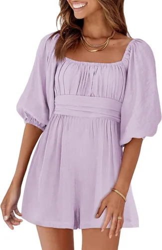 Dokotoo Enterizo de una pieza para mujer, mangas de farol, cintura alta, con volantes, espalda corta, lazo en la espalda, cuello cuadrado