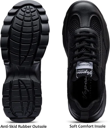 Vista 4 de Vepose Tenis gruesos 8018 para mujer, con espuma viscoelástica con amortiguación de aire, con cordones y soporte de arco