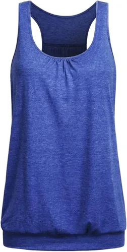 Vista 10 de Camiseta de entrenamiento para mujer, espalda cruzada, ajuste holgado, cuello redondo, sin mangas, fruncida, con parte inferior