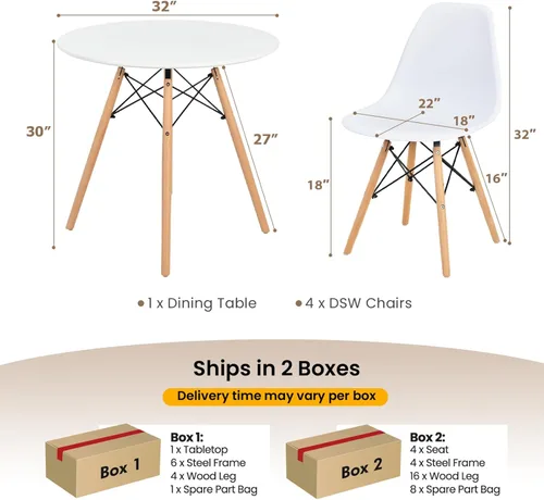 Vista 3 de Tangkula Juego de 4 mesas de comedor redondas y sillas de cocina con asiento ergonómico y patas de madera maciza, juego de comedor moderno de 5