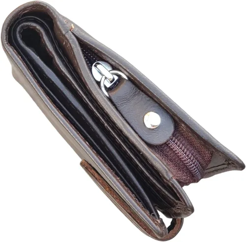 Vista 6 de Starhide Billetera de cuero con bloqueo RFID para hombre con cremallera externa alrededor de monedero, monedero 1080 (marrón), Marrón, Cartera