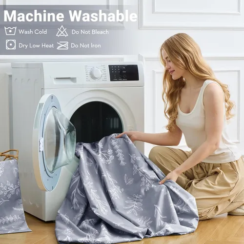 Vista 8 de MUXHOMO - Funda de edredón tamaño Queen, juego de funda de edredón reversible floral gris con cierre de cremallera, 3 piezas, juego de ropa de cama