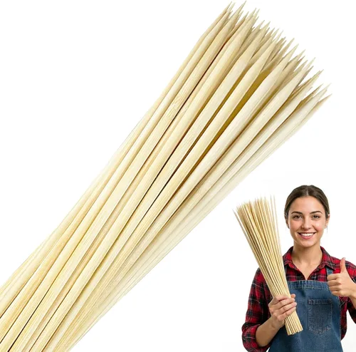 Vista 2 de Palos para S'mores de bambú (50 piezas), palos para asar malvaviscos de 17.5" para fogata, pinchos de madera resistente de 5 mm para hamburguesas