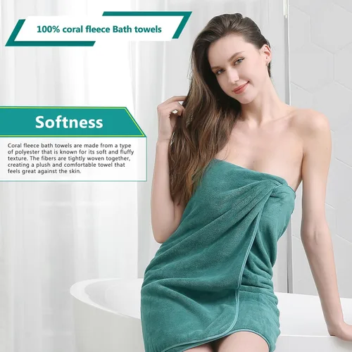 Vista 2 de Juego de 4 toallas de baño de alta calidad, secado rápido, toallas de microfibra de terciopelo coral altamente absorbentes, uso multiusos como baño
