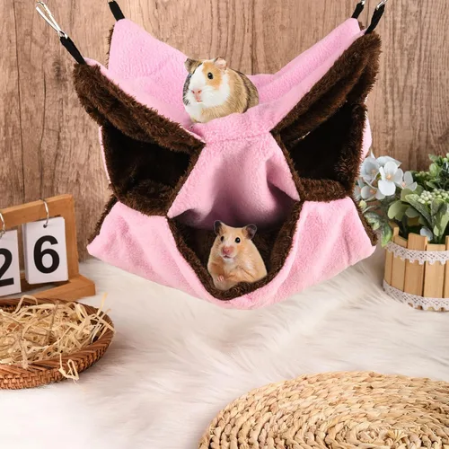 Vista 5 de XINRUI Hamaca de rata de hurón de 3 niveles, accesorios para jaula de conejillo de indias, 11.8 x 11.8 pulgadas, hamaca colgante para mascotas